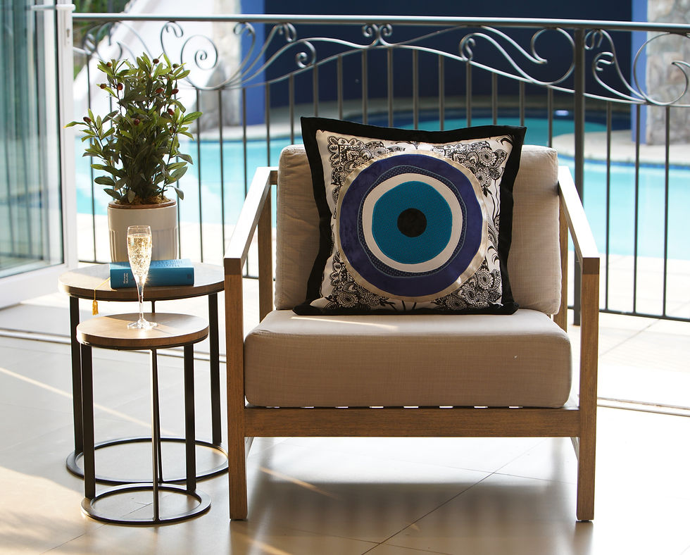 Thumbnail: 20" Mati "Evil Eye" Pillow with Black Oxford Hem