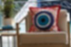 Thumbnail: 20" Mati "Evil Eye" Pillow with Scarlett Red Oxford Hem