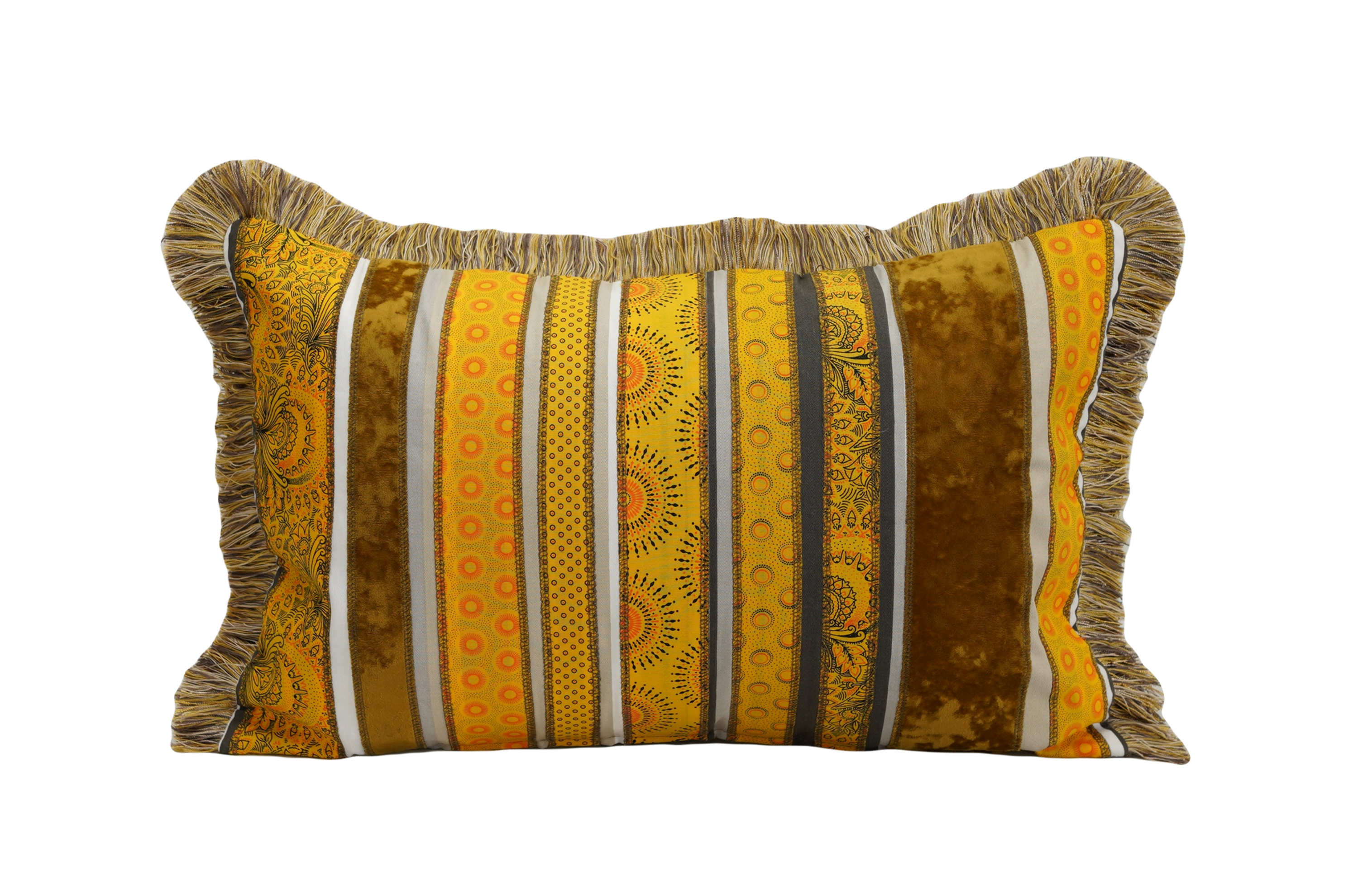24" x 16" African Boho Sunflower Fields Pillow with Topaz Fringing