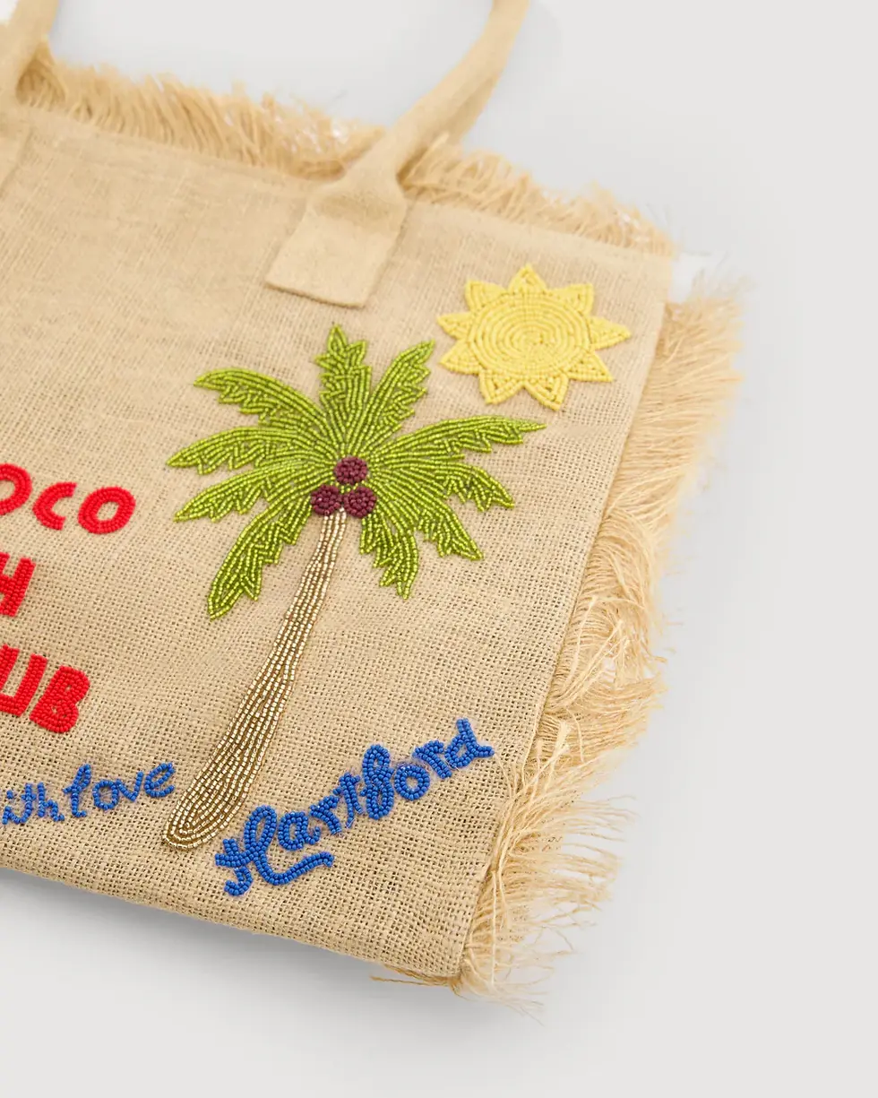 Miniature : Sac Ariel Hartford détail de la broderie palmier sur un coin du sac