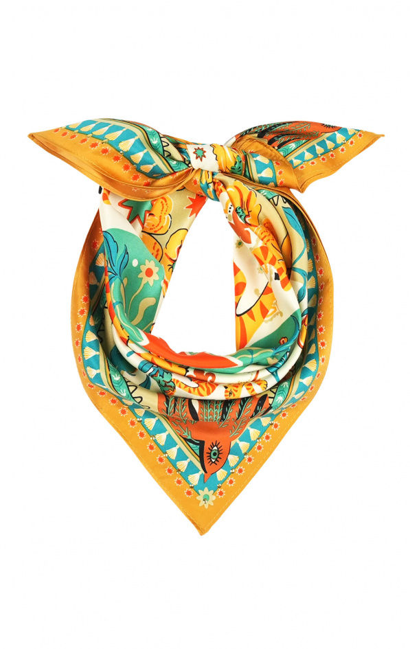 Miniature : Mini Foulard Bandidas Vert Wild foulard plié en triangle pour porté autour du cou.
