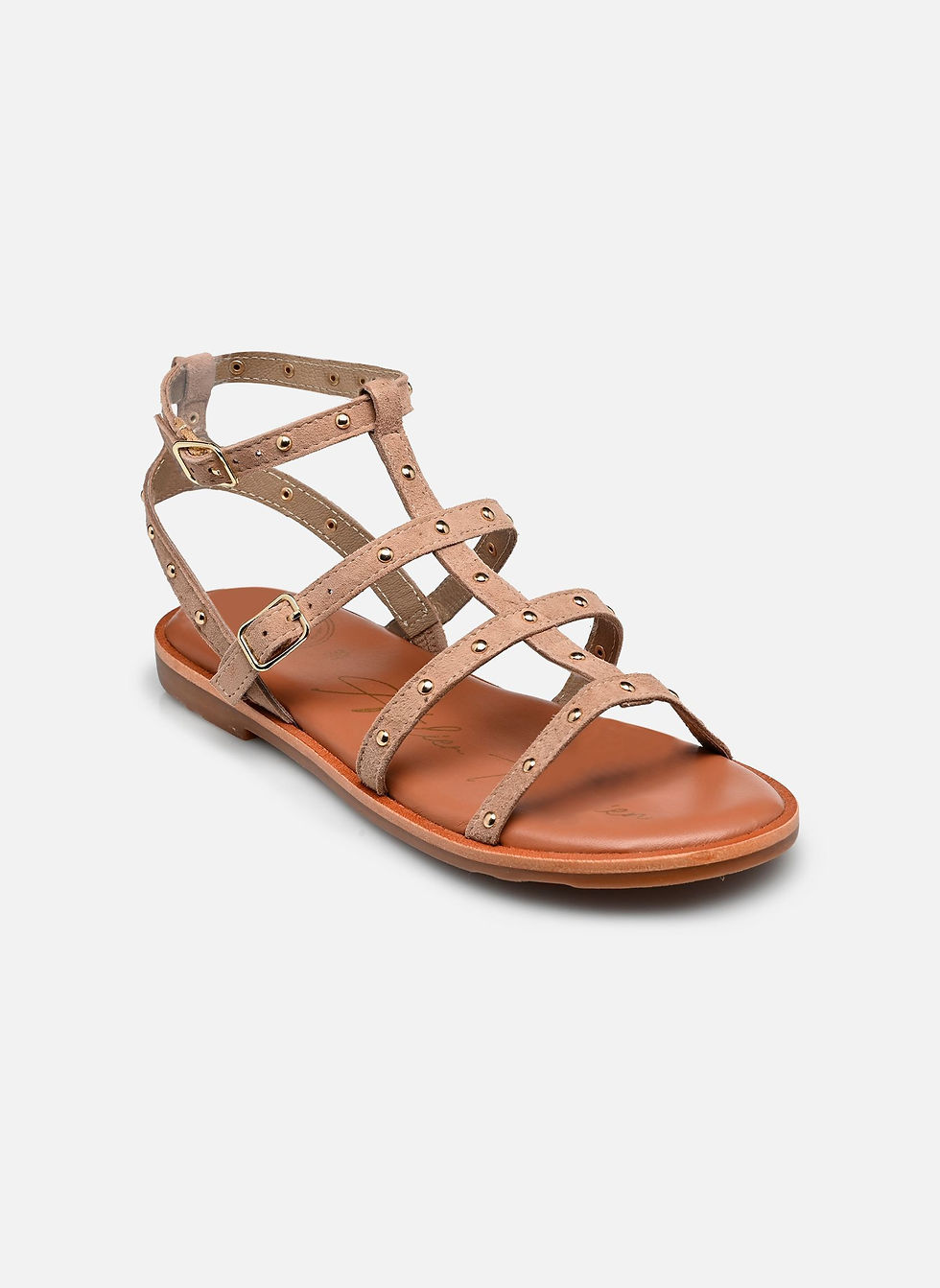 Sandale S-SH3333 Beige L'Atelier Tropézien vue en diagonale sur fond blanc, laissant apparaître l’avant et le côté du modèle