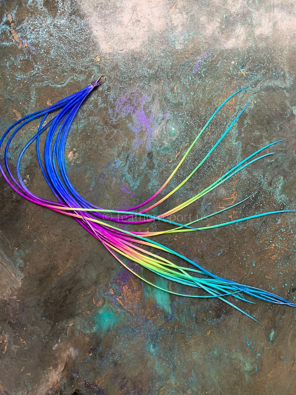 Blue rainbow skinny solid feather hair extension bundle