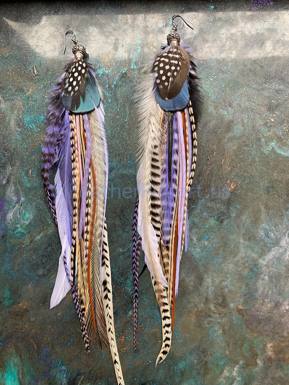 Thumbnail: lavender purple rooster feather earrings