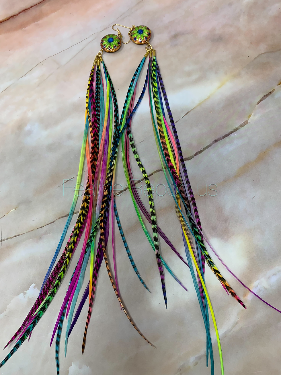 Thumbnail: Long Feather Earrings Rainbow Hippie Earrings Festival Earrings