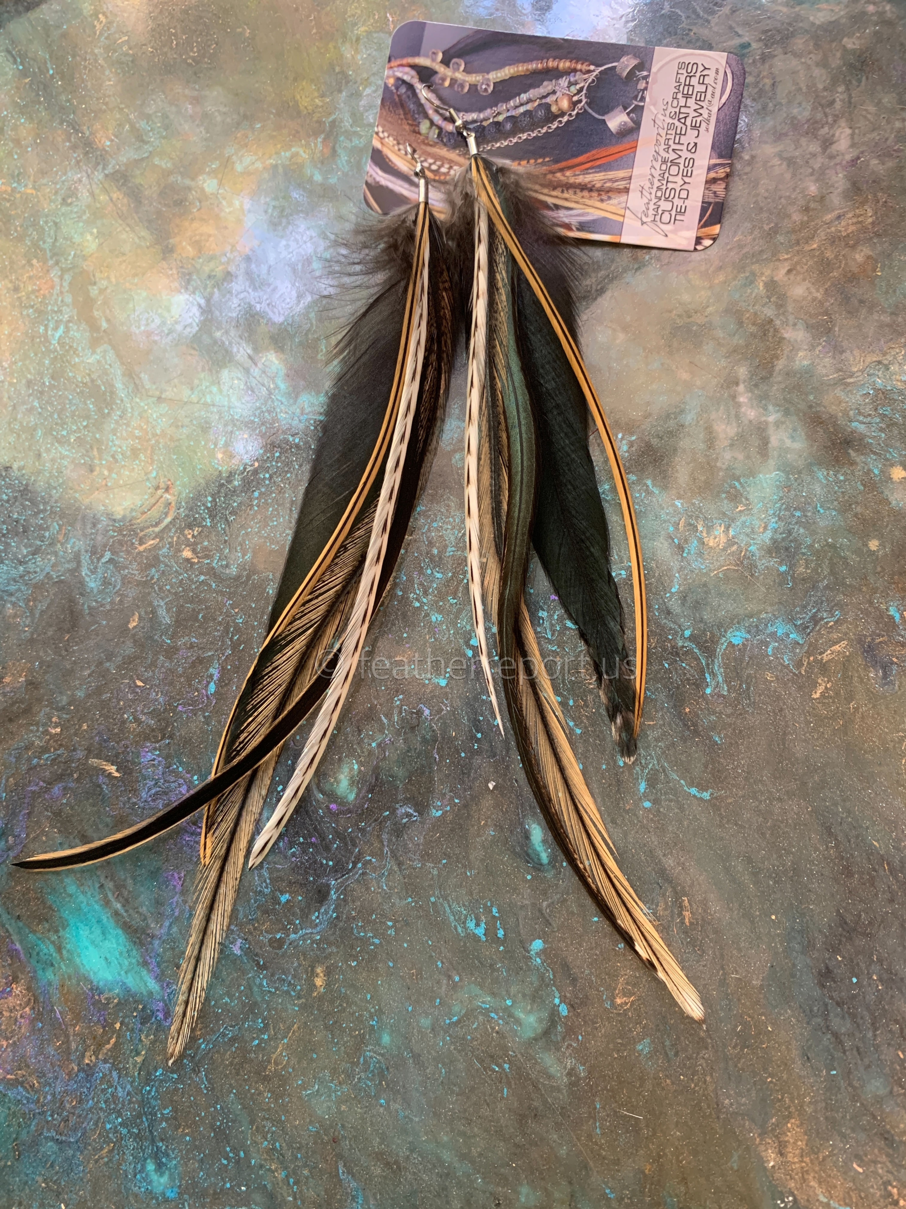 Medium Long Natural Feather Earrings Bohemian Dangles