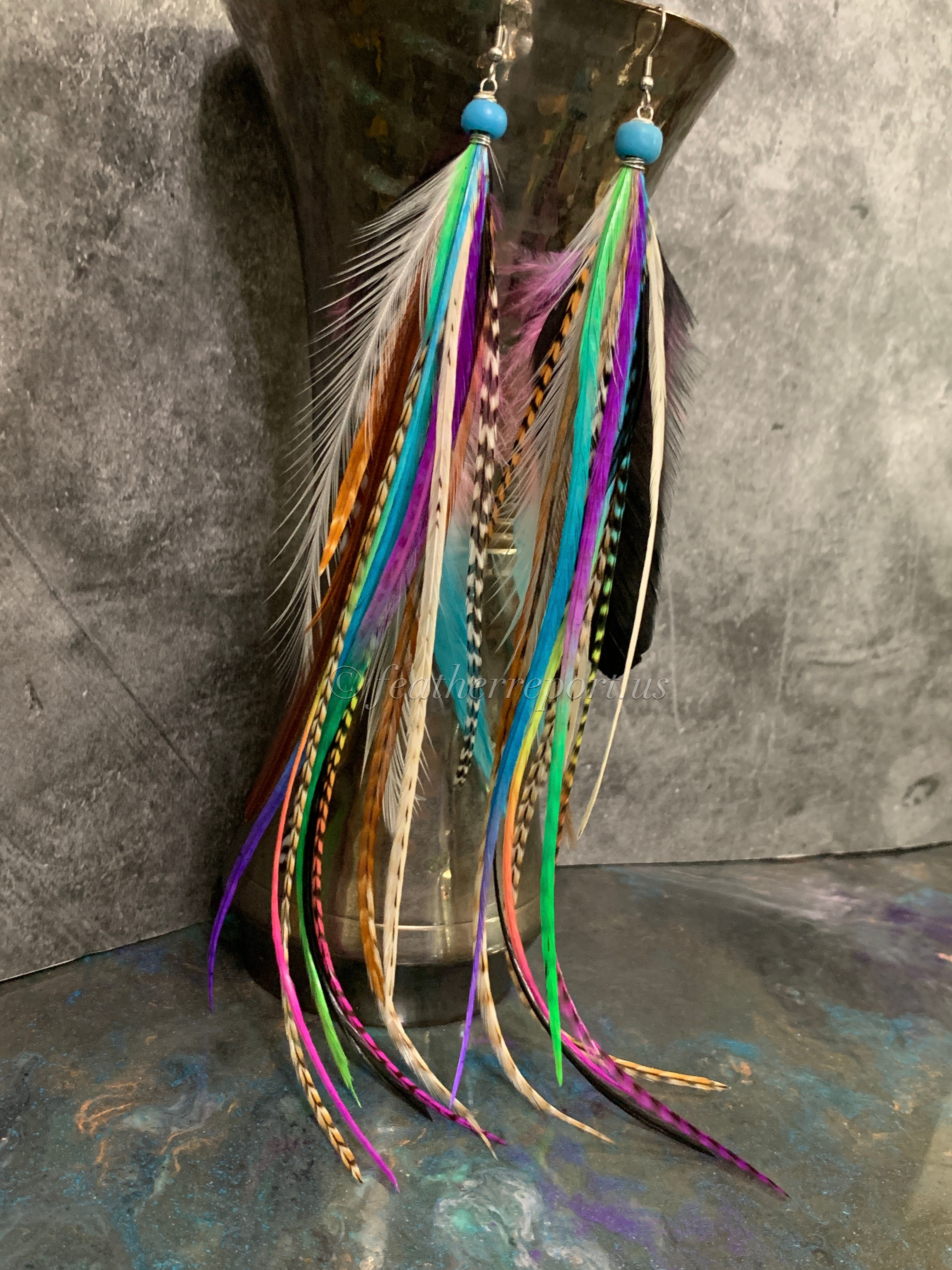 Long Feather Earrings Bright and Colorful Festival Bohemian Jewelry