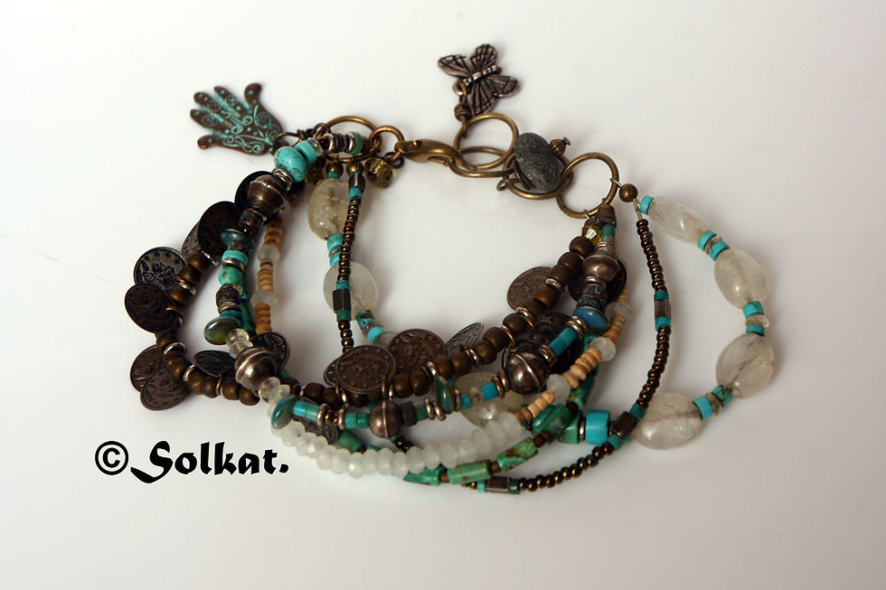 Thumbnail: Turquoise Moonstone Gypsy Bangle Bracelet Beaded