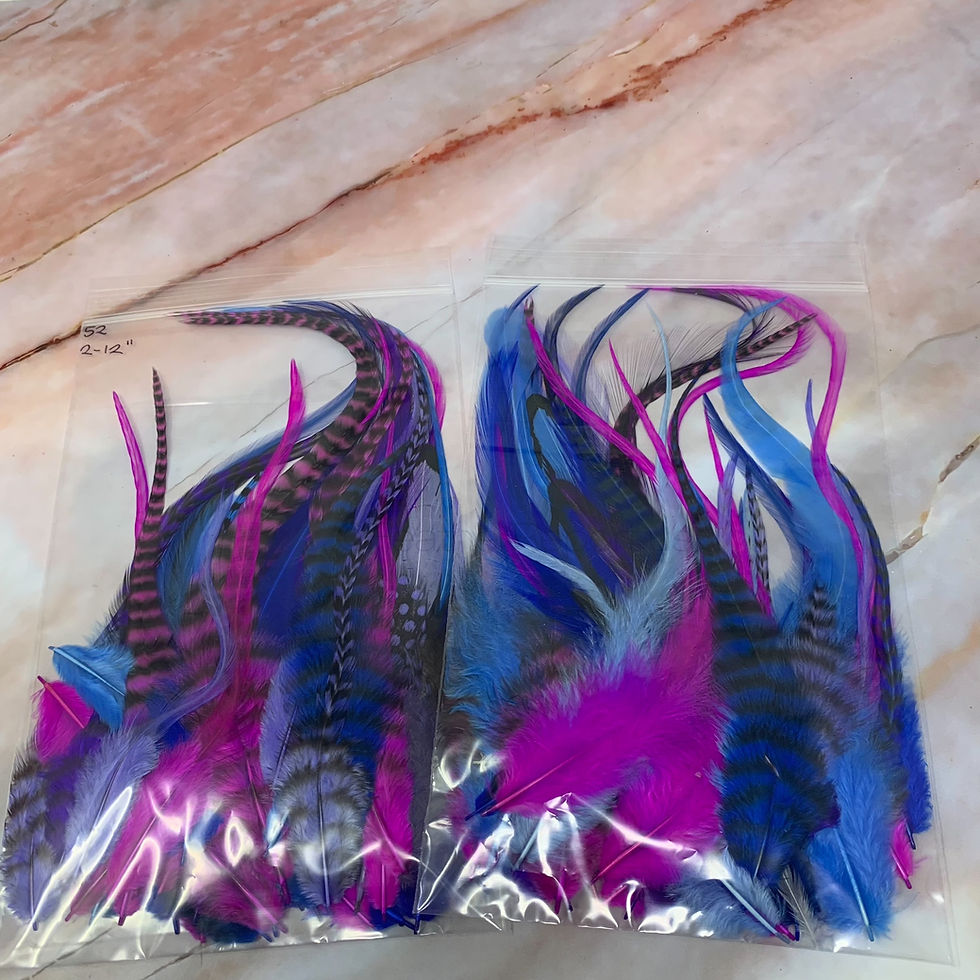 Thumbnail: Best Selling Colored Rooster Feathers for Hair Crafts, Extensions Fly Tying X 50