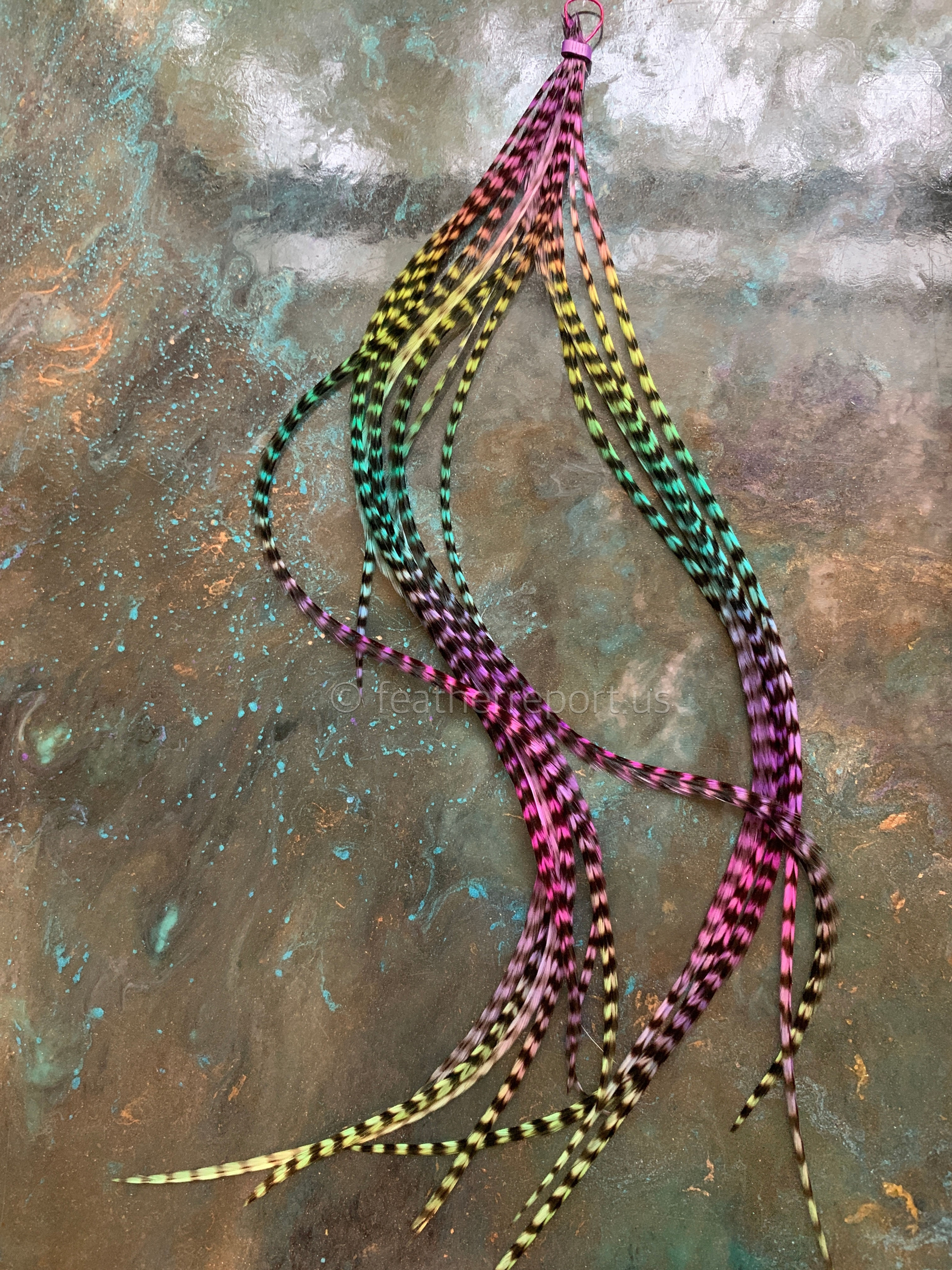 Lime Turquoise Purple Pink Rainbow Grizzly Feathers