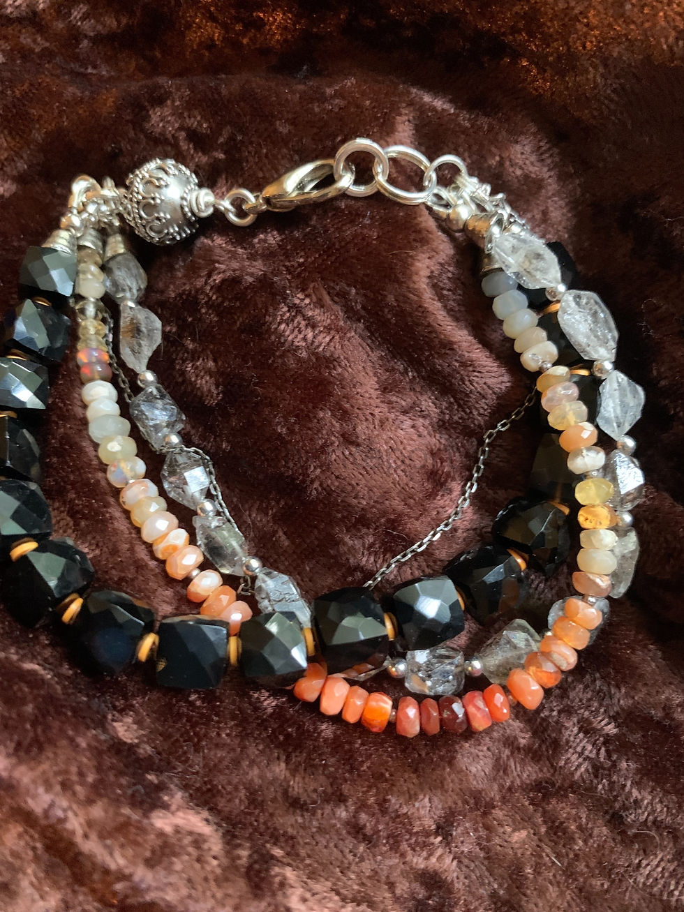 Thumbnail: Boho Beaded Multi Strand Bracelet Onyx Fire Opal Quartz 