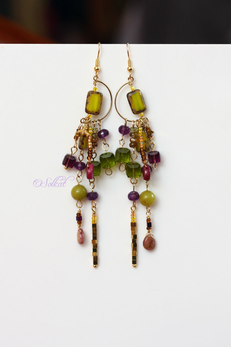 Purple Green Crystal Chandelier Earrings Moroccan