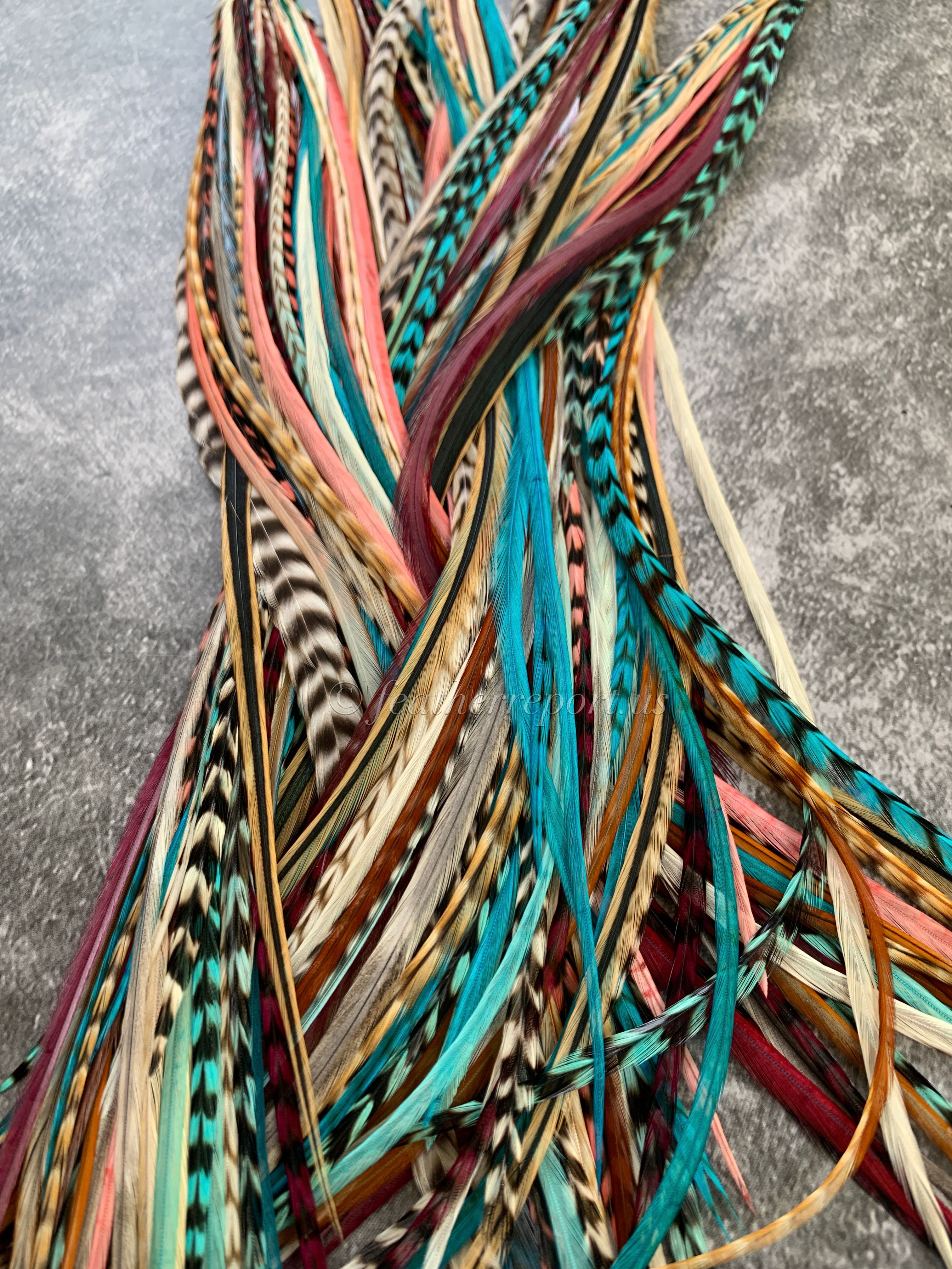 Hair feathers discount mix berry turquoise coral brown grizzly pack of 100
