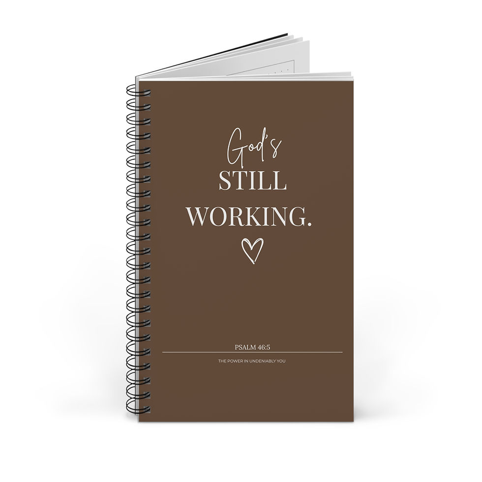 Thumbnail: God's Still Working Spiral Journal — Mocha Notebook (Psalm 46:5)