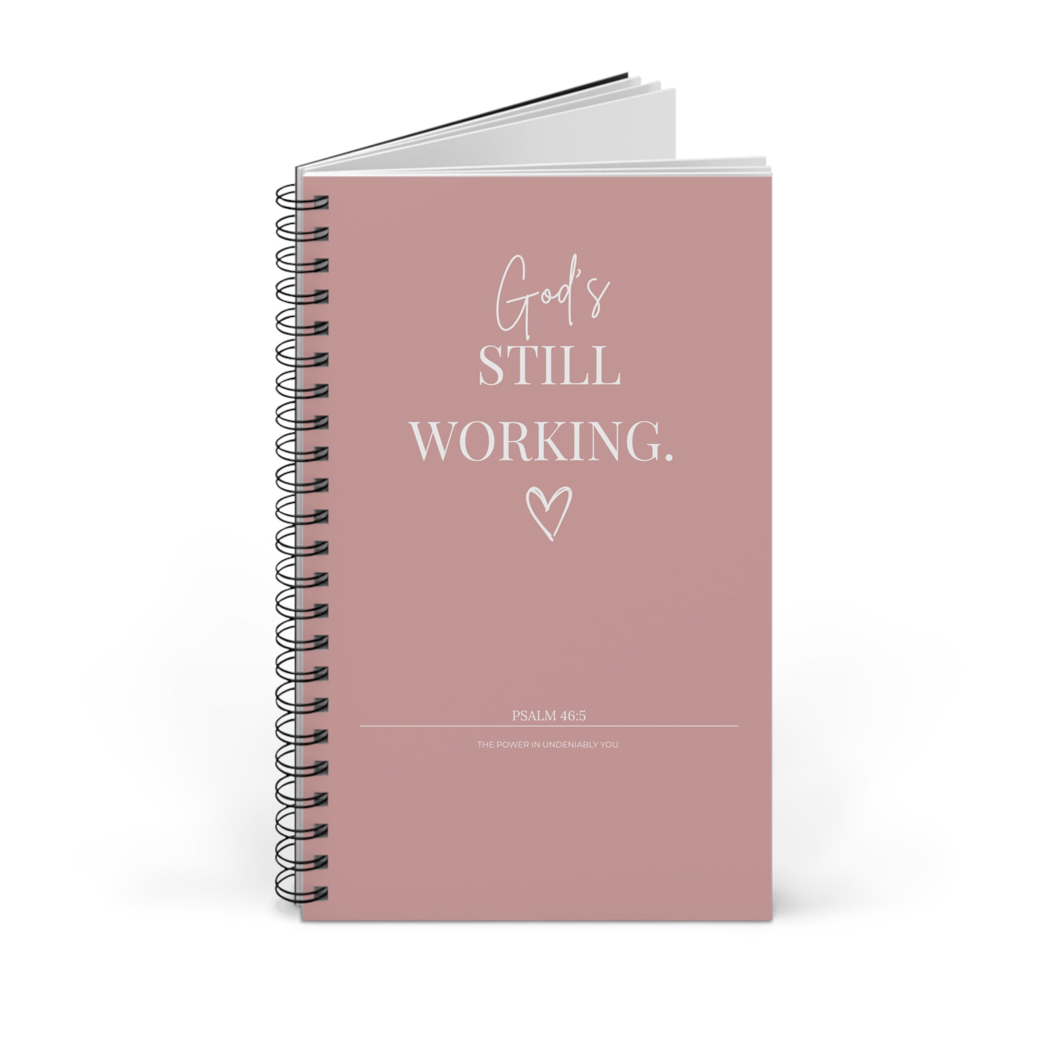 God’s Still Working Inspirational Spiral Journal — Psalm 46:5 Blush Notebook
