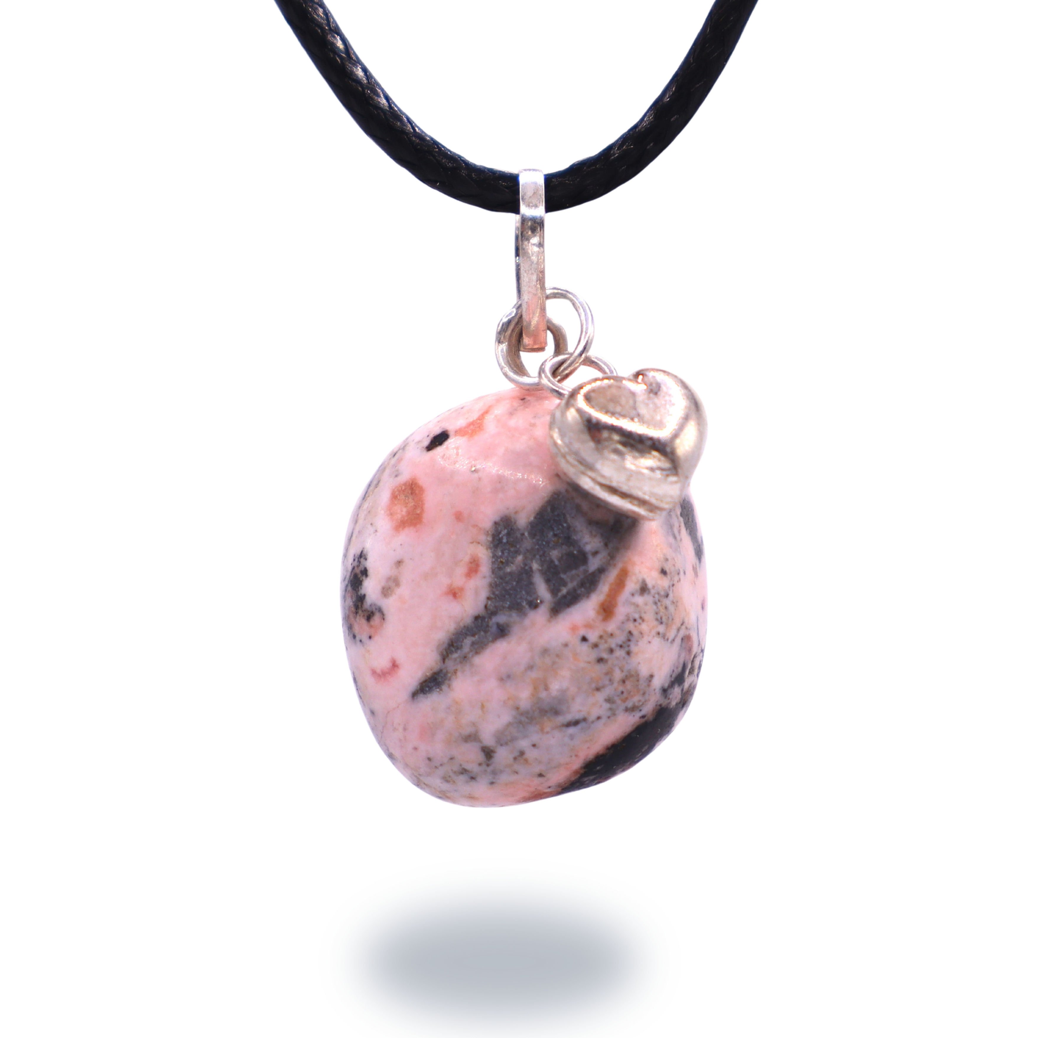 Rhodochrosite Pendant w Sterling Silver Heart Charm
