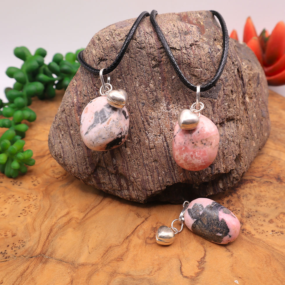 Thumbnail: Rhodochrosite Pendant w Sterling Silver Heart Charm