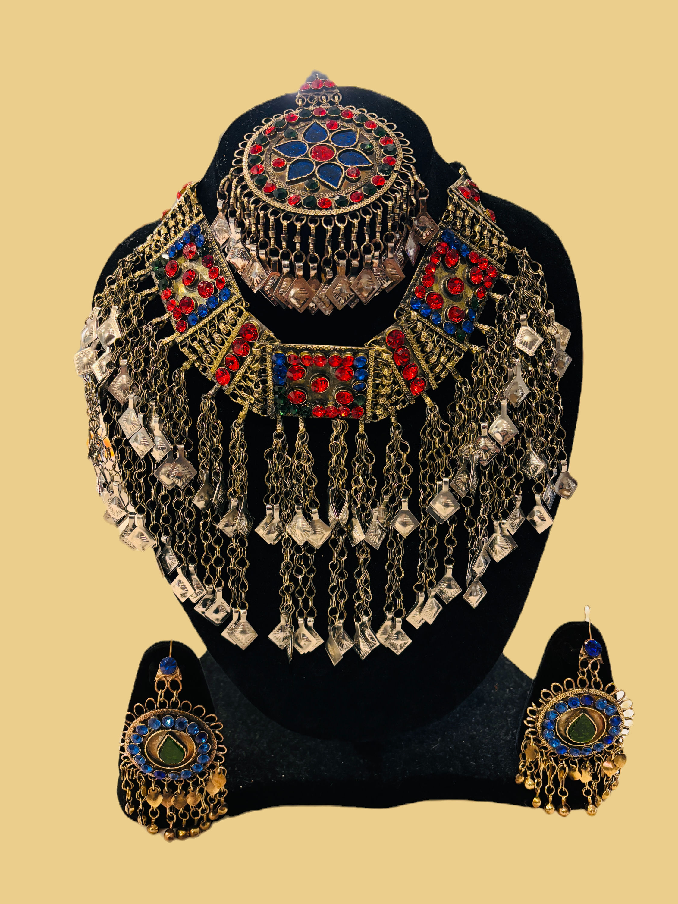 Vintage Afghan Jewelry Set – Necklace, Earrings & Headpiece