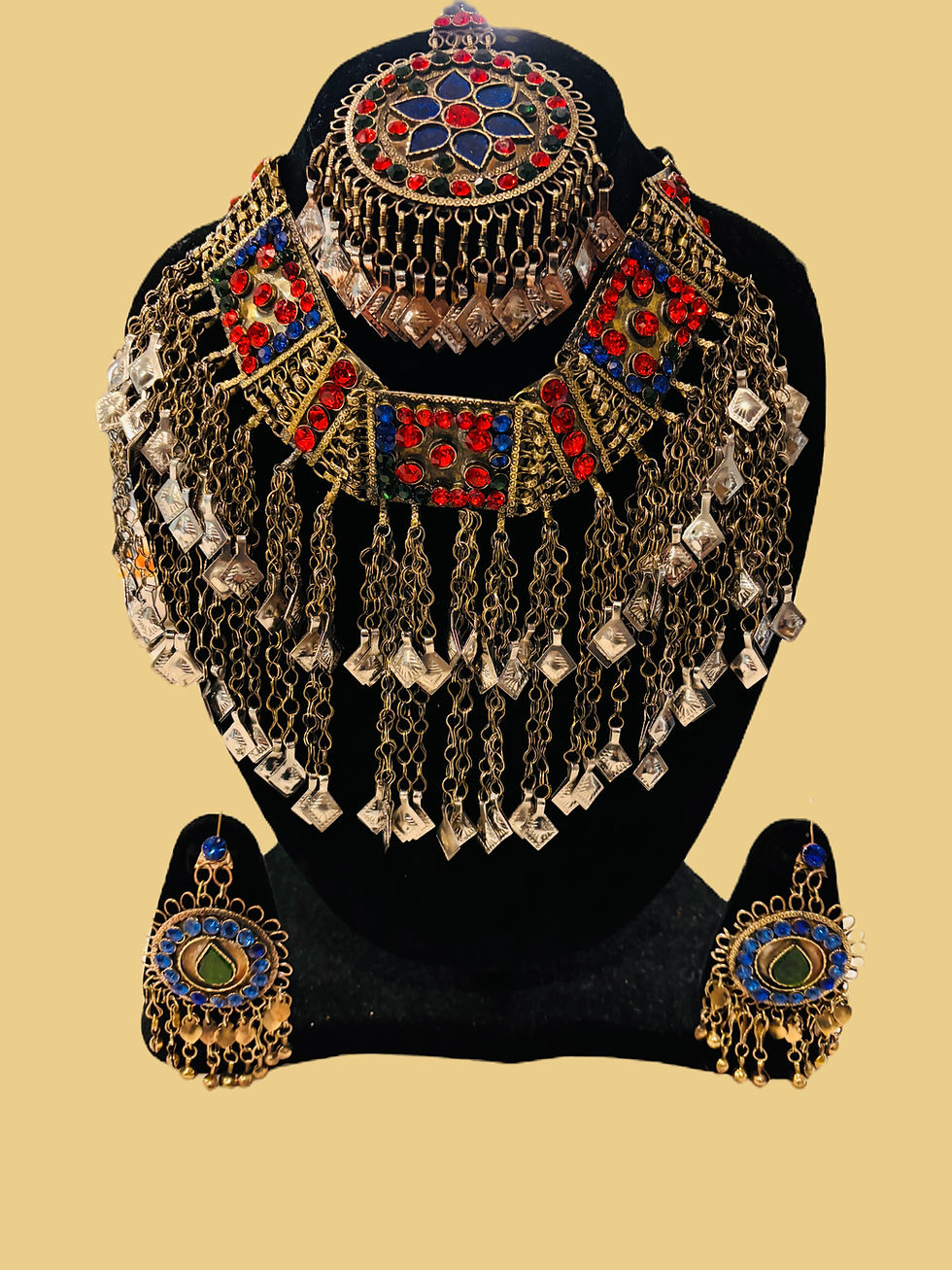 Thumbnail: Vintage Afghan Jewelry Set – Necklace, Earrings & Headpiece