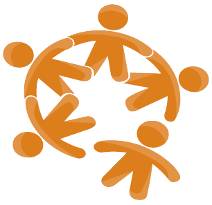 Open Circle logo. Four orange figures holding hands in an open circle. A fifth figure has dropped out.