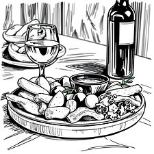 Create image of the typical aperitivo plate. add some background like a table and olive oi