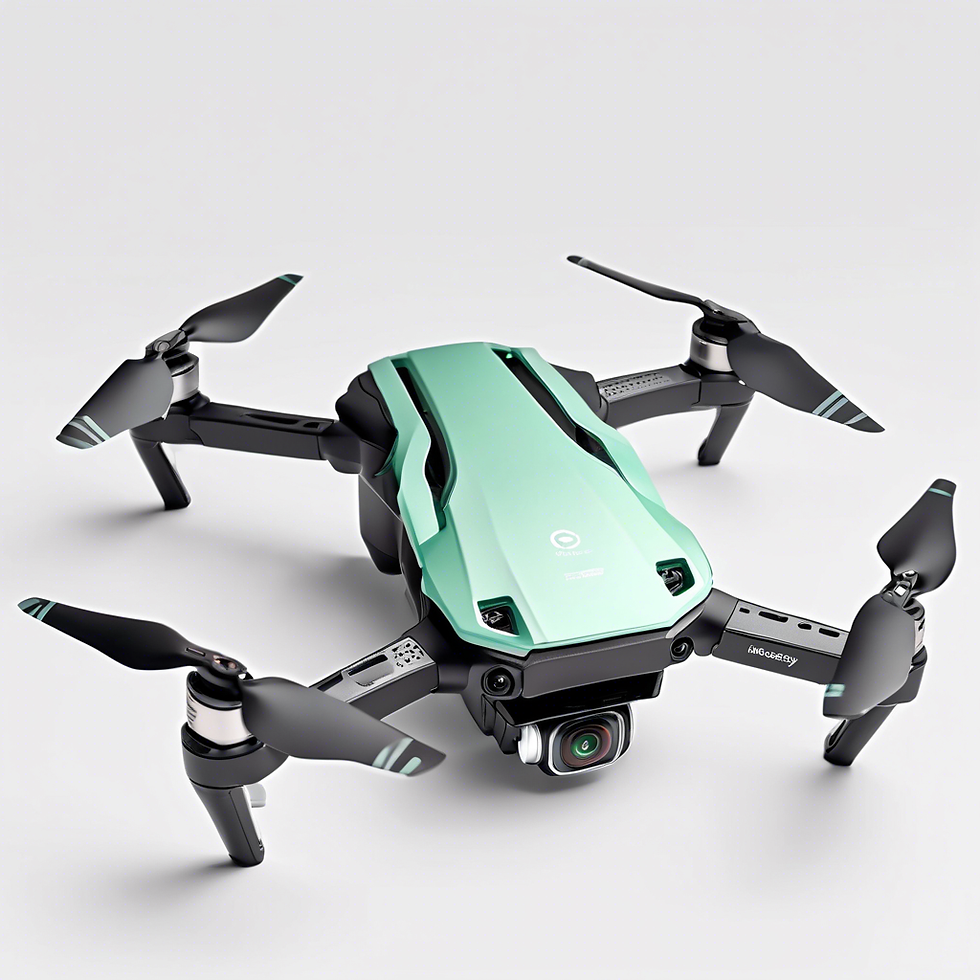 Mint green drone with black propellers