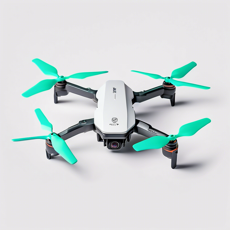White drone with teal propellers