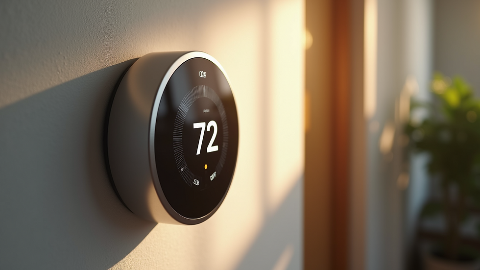 Close-up view of a smart thermostat on a wall