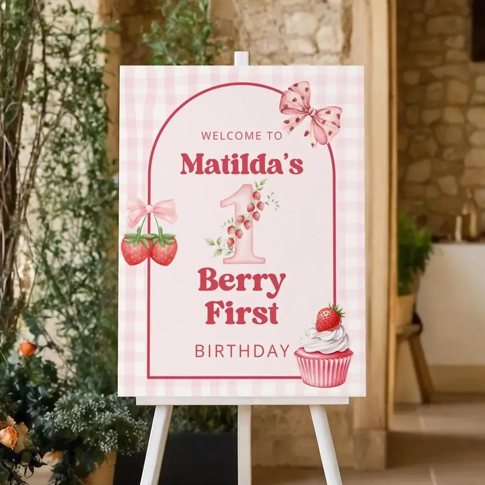 Thumbnail: Berry First Birthday Welcome Sign, Strawberry 1st Birthday, Poster Foam Board