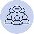 A vector icon of people engaging in collaborative discussions.