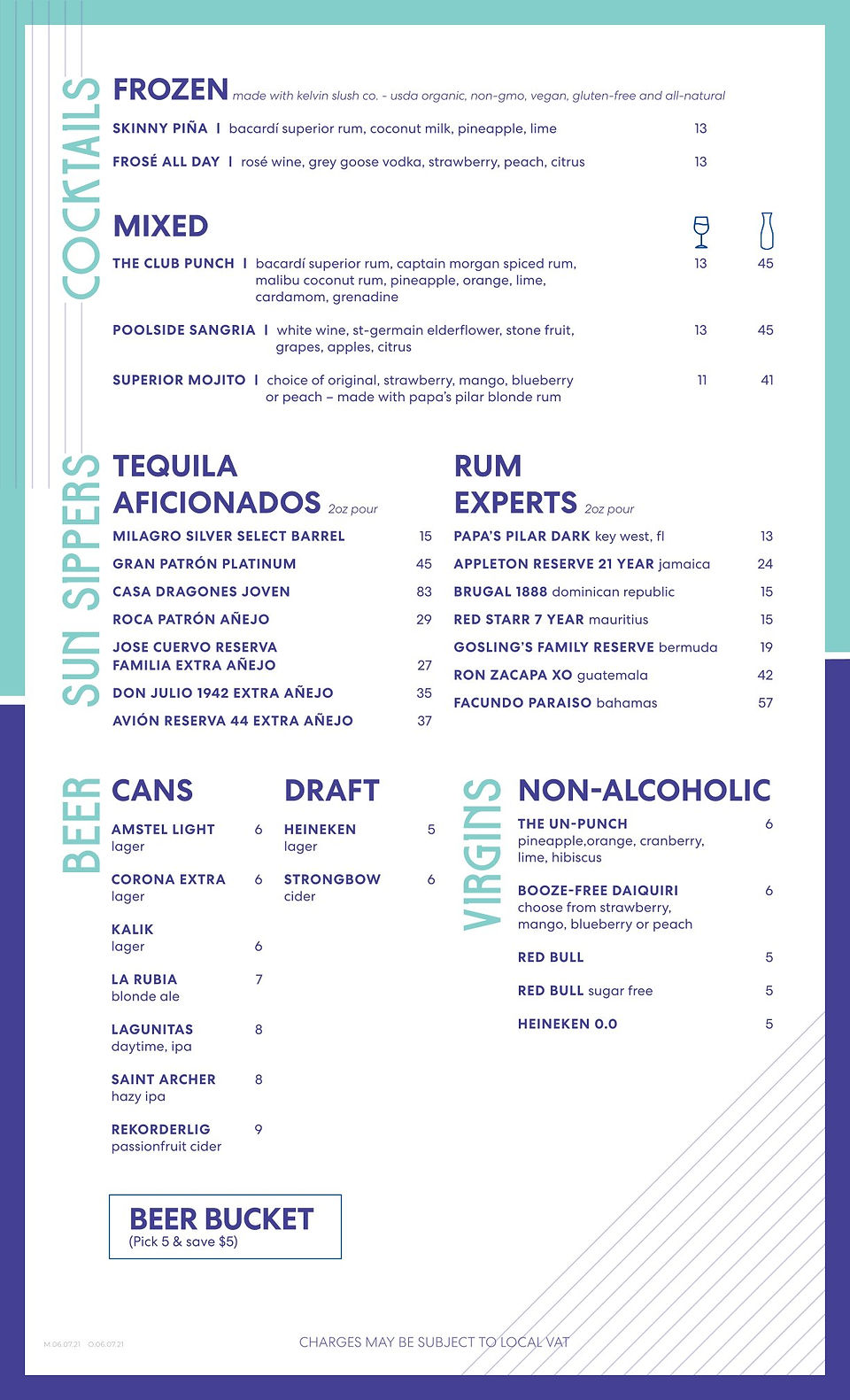Pool Bar Aquatic Club Menu