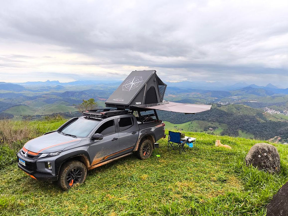 Close-up view of a securely mounted rooftop tent on a car