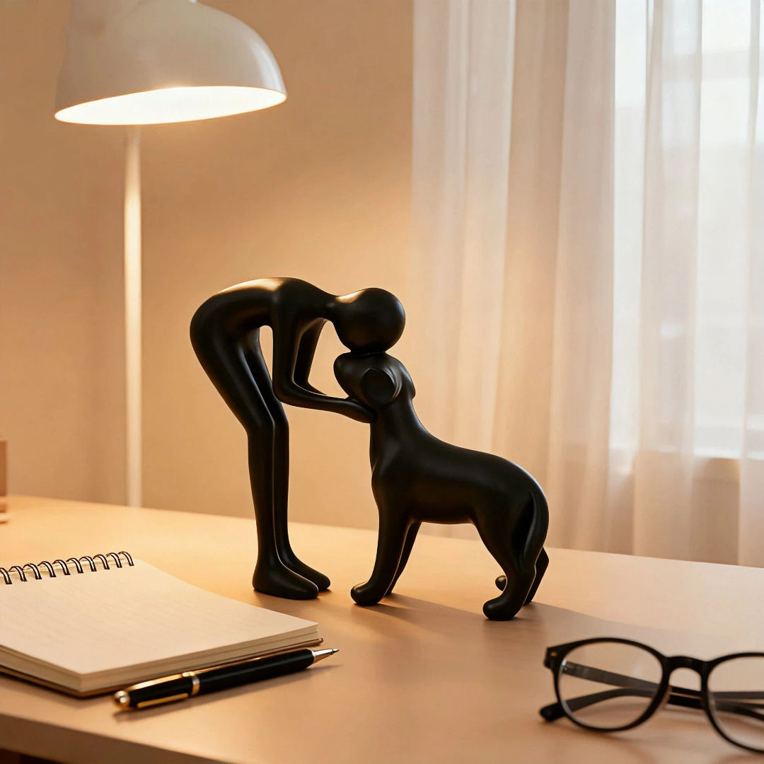 Abstract art companionship! Interactive human and pet figurines for home and off