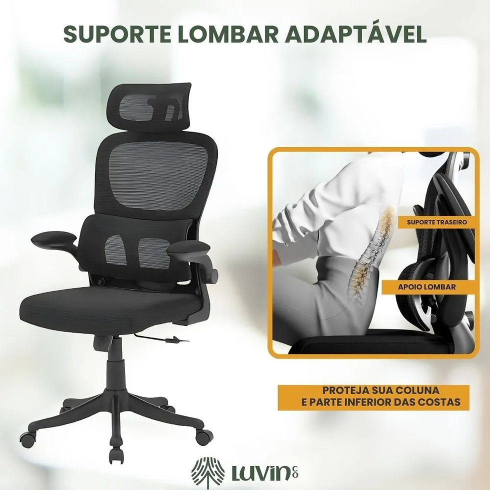 Miniatura: Cadeira Escritório Ergonômica Genebra B500 Luvinco Cor Preto Com Suporte Lombar 