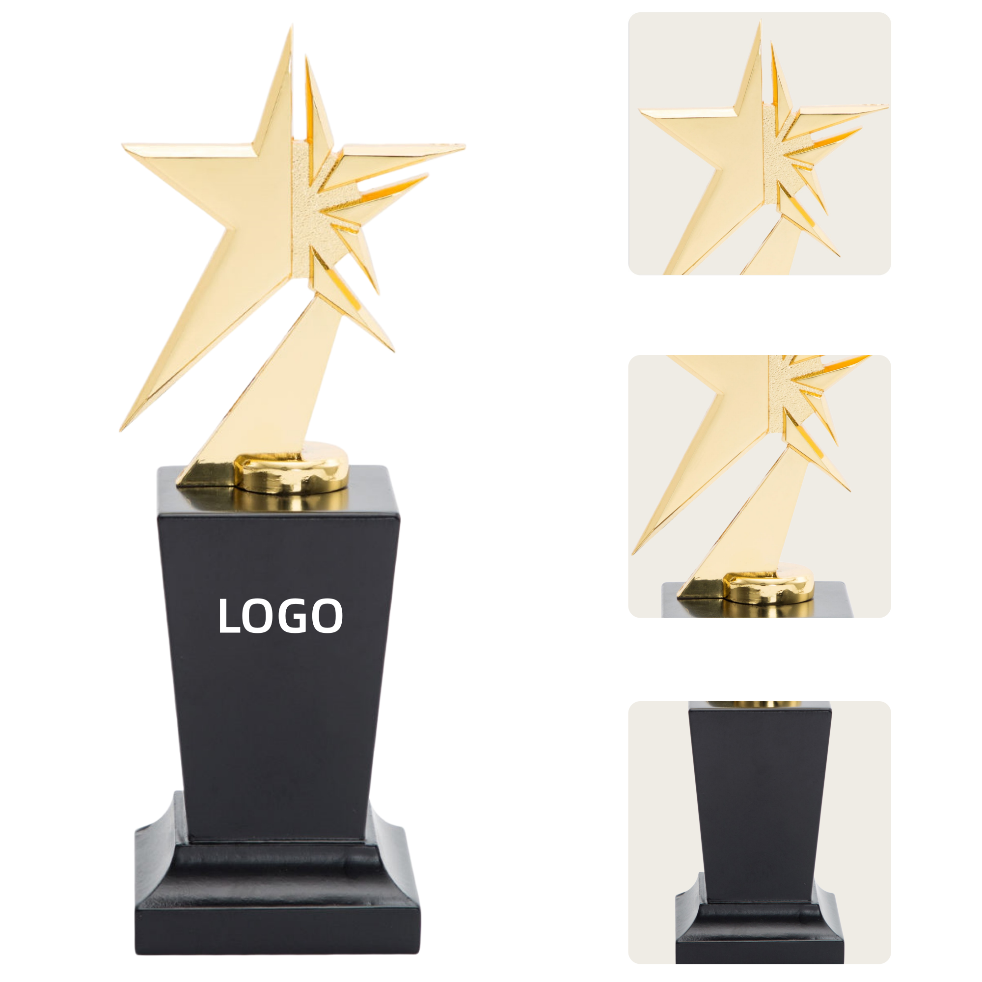 Golden Star Metal Award Trophy with Wooden Base