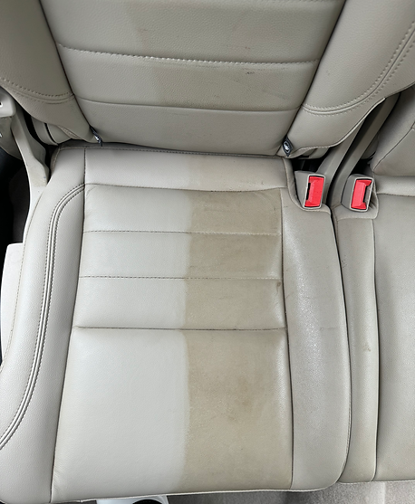 Before and after of interior cleaning, showcasing a spotless and refreshed car interior