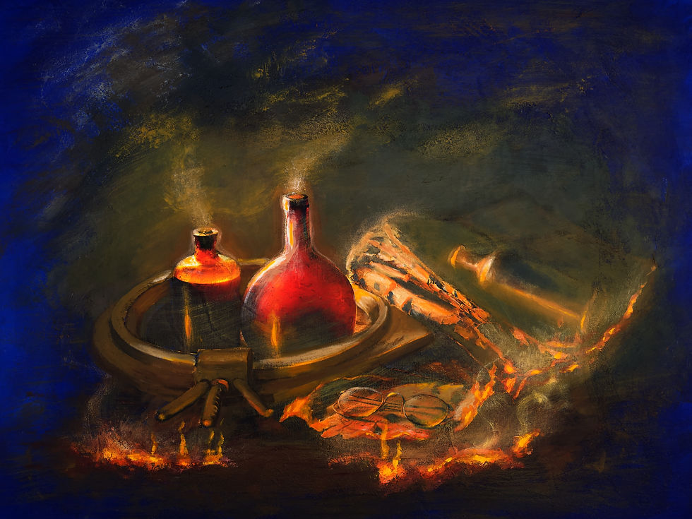 "Alchemy under electric blues"