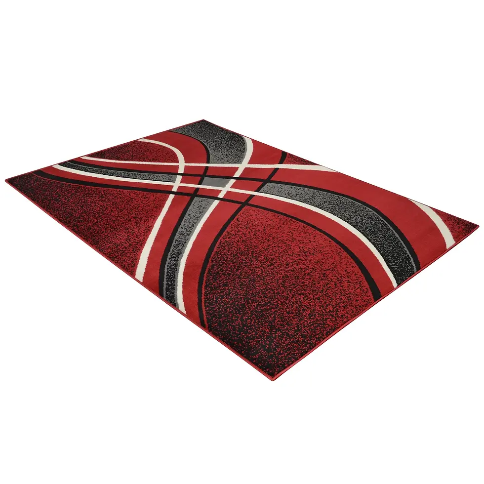 Miniatura: 5x7 Modern Accent Rug in Red with Ivory Abstract Curved Line design (5' 2" x 7'