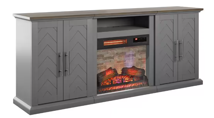 Thumbnail: 74.5 in. Freestanding Electric Fireplace T-Volt Stand in Antique Gray