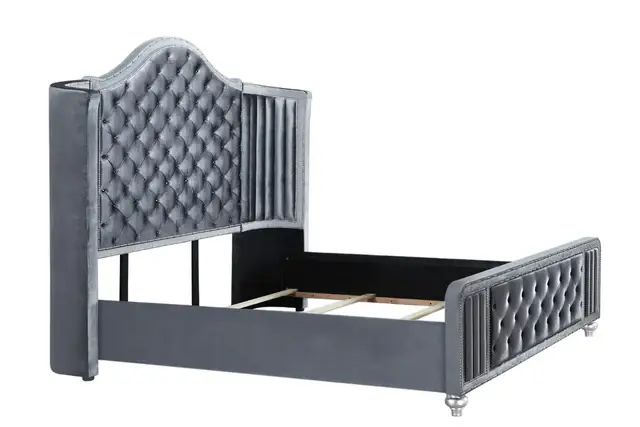 Thumbnail: Cameo Gray 5 Piece Upholstered Wingback Panel Bedroom Set