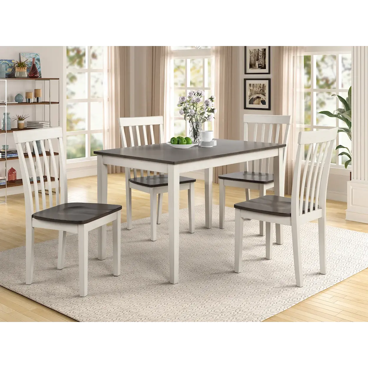 Casual 5-Piece Dining Set with Two Tone Finish