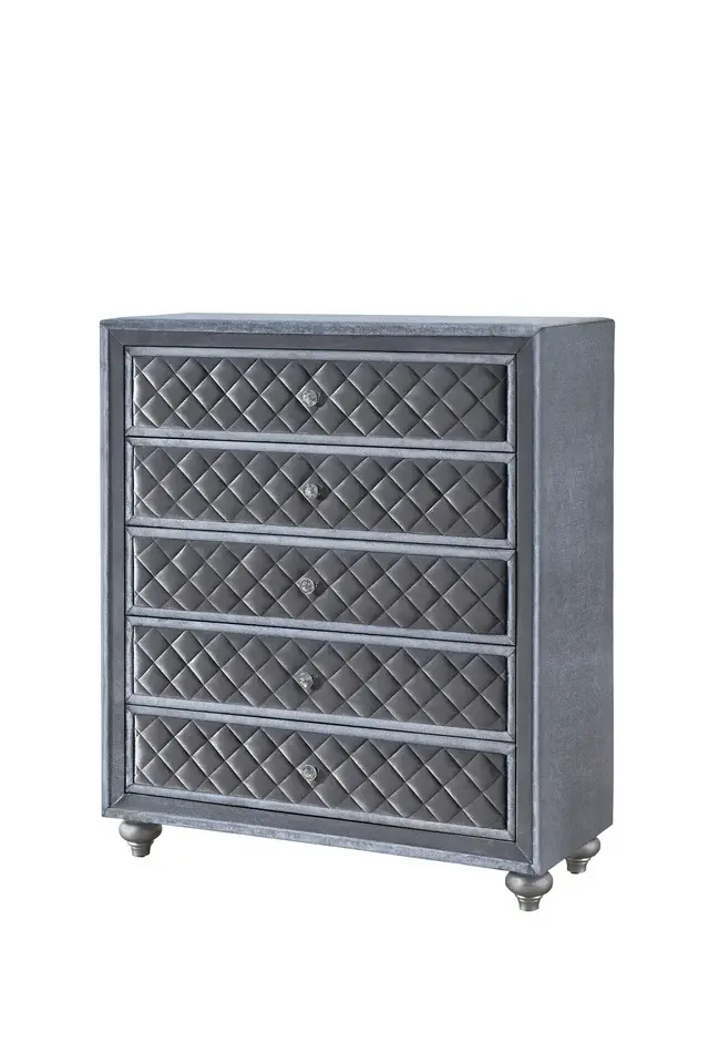 Thumbnail: Cameo Gray 5 Piece Upholstered Wingback Panel Bedroom Set