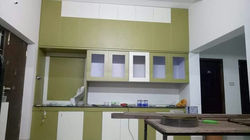 Modular kitchen with sea green color