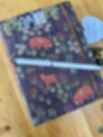 Highland Cow fabric handmade A6 refillable notebook with elastic closure