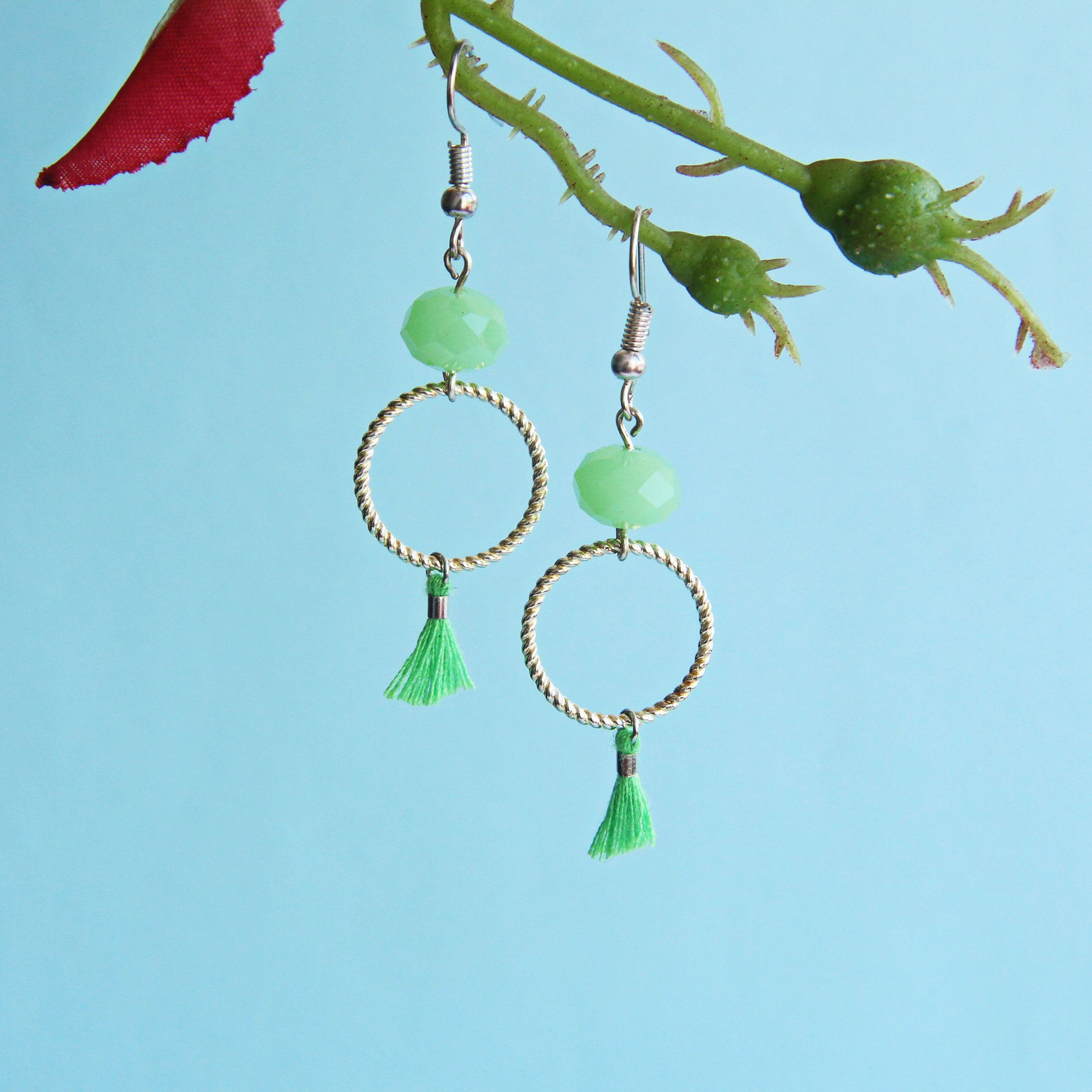 Silver hoop tassel earrings
