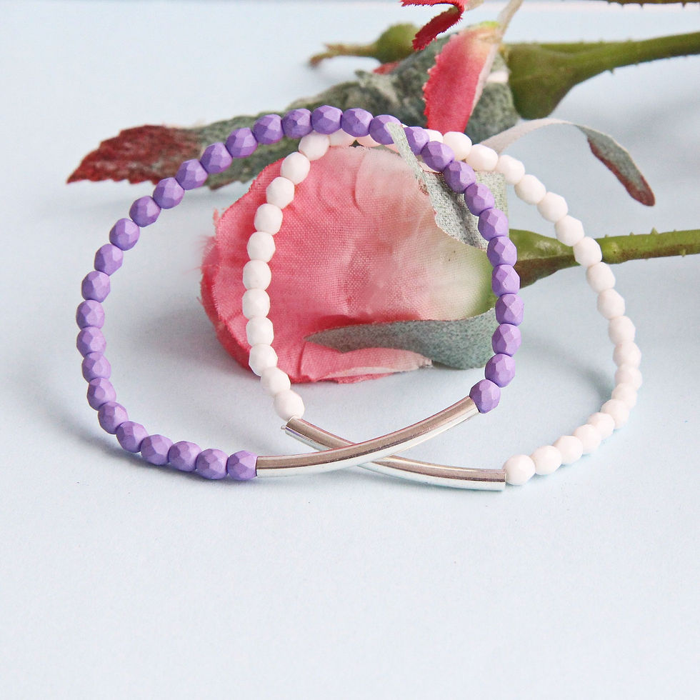 Purple / white silver noodle tube bracelets