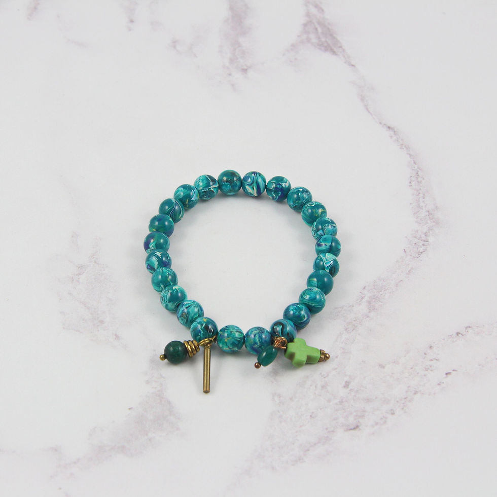Thumbnail: Blue, green & gold charm bracelet