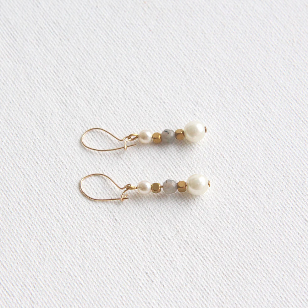 Labradorite, gold and pearl earrings