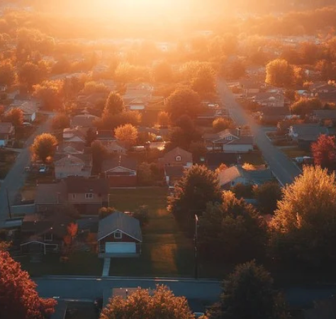 Sunset Over Suburb Neighborhood