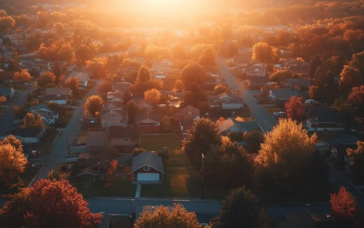 Sunset Over Suburb Neighborhood